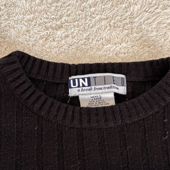 Vintage Untied Sweater Large Striped Ribbed Crew Neck Navy Blue Burgundy Y2K - Picture 5 of 9